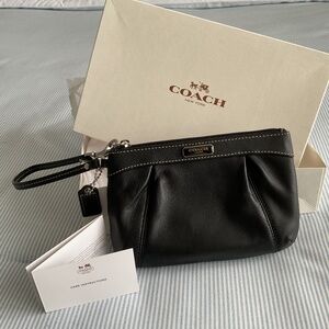 Coach Black Pleated Y2K Leather Wristlet